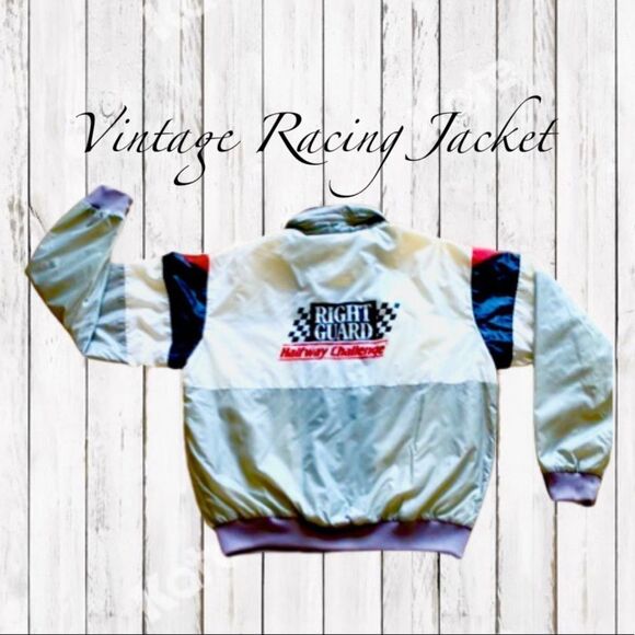 Vintage Racing Jacket Right Guard Halfway Challenge Windbreaker Bomber Mens Sz L - Picture 13 of 14